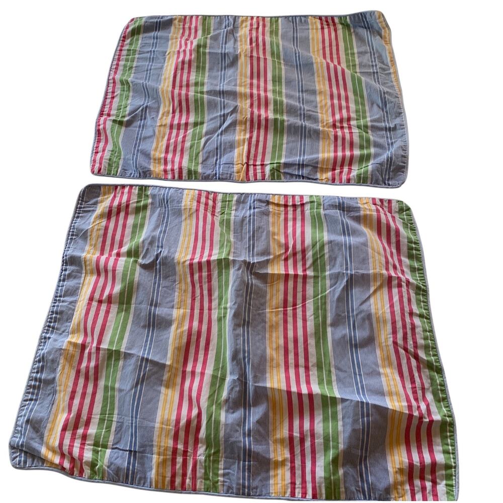 Set of 2 Ralph Lauren Studio Awning Stripe Standard Pillow Shams Blue Green Pink